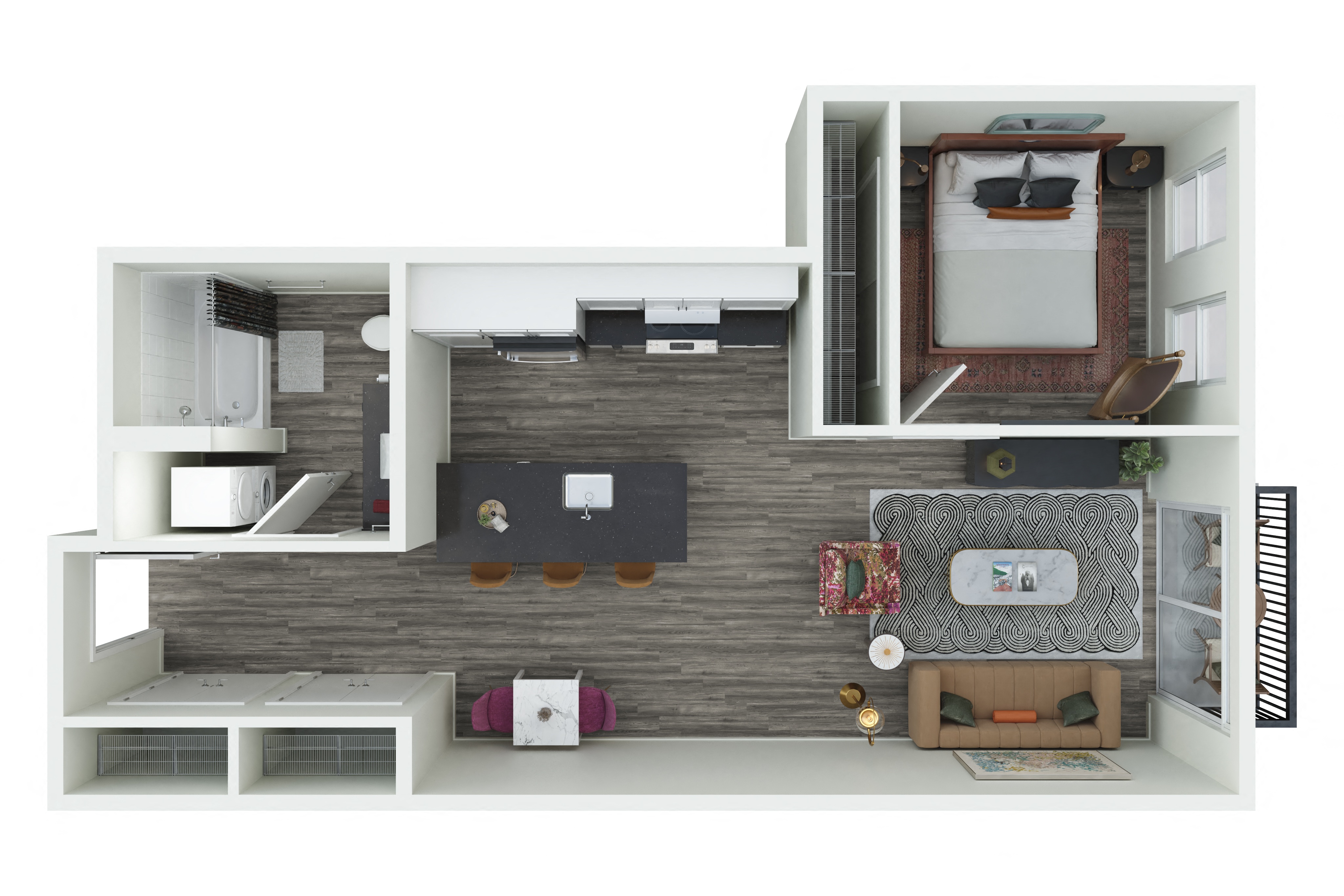 Floor plan layout diagram for 1x1 - 1.13